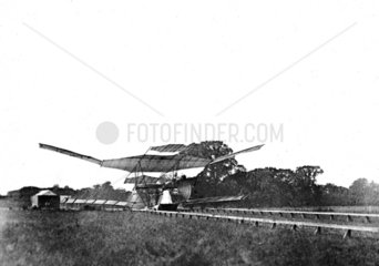 Maxim’s flying machine on its launch track  1894.
