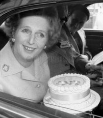 Margaret Thatcher and birthday cake  Blackpool  October 1977.