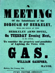 Poster advertising a meeting to discuss lighting a town by gas  1854.