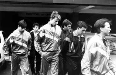 Footballers leave Anfield after paying their respects  April 1989.