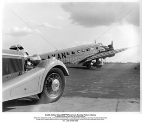 Mercedes-Benz 500k convertible with Lufthansa aeroplane  1934-1935.