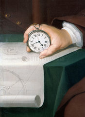 John Harrison with his marine chronometer  c 1767.