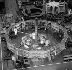 Engineers mark out a huge turbine ring at English Electric  Netherton  1963.