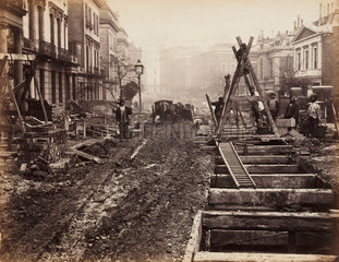 Construction of the Metropolitan District Railway  Craven Hill  London  c 1867.