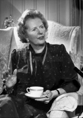Margaret Thatcher with a cup of tea  April 1987.