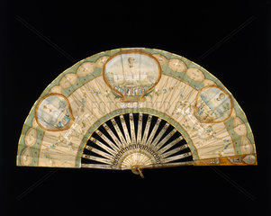 Ballooning scenes on a fan  late 18th century.