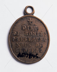Oval amulet designed to protect against cholera  19th century.