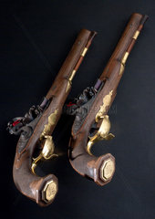Pair of muzzle loading flintlock pistols. Russian  early 19th century.