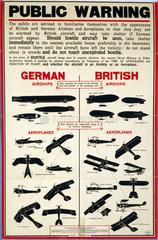 'Public Warning’  aircraft recognition poster  1915.