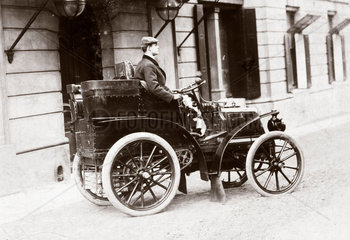 C S Rolls at the wheel of his 8 hp Panhard  1898.