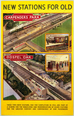 'New Stations for Old - Carpenders Park  Gospel Oak'  BR (LMR) poster  1953.