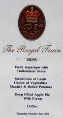 Menu provided for the Princess Royal  3 October 1996.