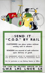 ‘Send it “COD � by Rail'  GWR/LMS/LNER/SR poster  1923-1947.