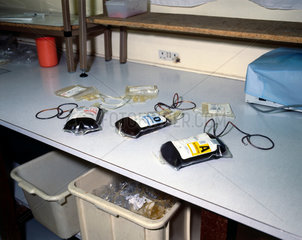 Blood products on a bench  1980.