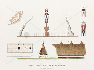 Pagoda and idols from the village of Likiliki  (New Ireland)  1822-1825.