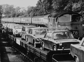 Cars on a Motorail service  c 1966.