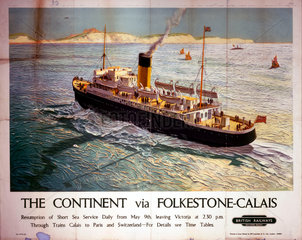 'The Continent via Folkestone-Calais'  BR poster  1948.