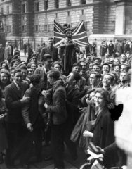 University College students with their mascot  Whitehall  VE Day  7 May 1945.