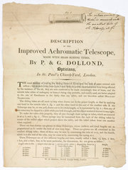 Description of the improved achromatic telescope  London  late 18th century.