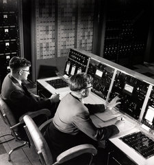 English Electric  Mars Computer console tested by engineers  1961.