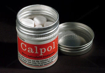 Metal container of 50 tablets of Calpol  1975-1985.