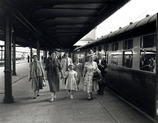 Passengers at Rhyl Station  c 1950s.
