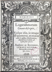 Title page from a book of logarithmic tables by Napier  1614.