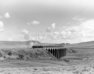 Steam trains going over the Ribblehead Viaduct  Settle and Carlisle line  c 1958.