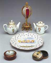 A selection of 'ballooniana' objects  late 18th century.