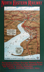 Hull Docks and the Humber Estuary  NER poster map  1900-1915.