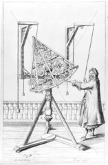 Brass sextant supported by ropes  c 1650. P