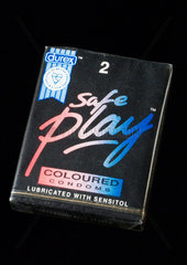 Packet of two Durex Safe Play coloured condoms  1995.