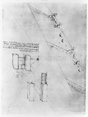 Sketch of a canal and a design for a lock-gate.