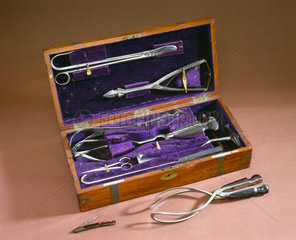 Set of obstetrical instruments  mid 19th century.