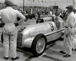 Mercedez-Benz W25 on the starting grid at Nurburgring racetrack  1934.