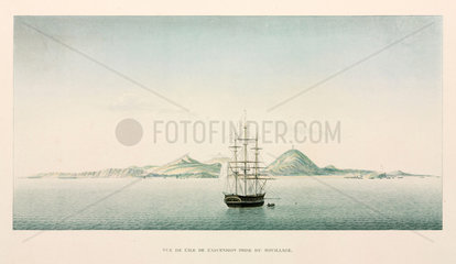 The frigate ‘Coquille’ anchored near Ascension Island  1822-1825.