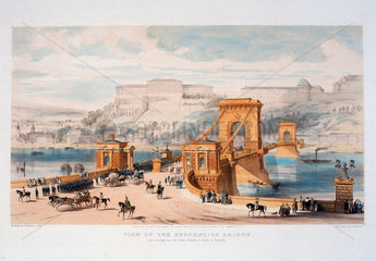Suspension bridge  Pest  Hungary  c 1849.