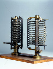 Two experimental models for Babbage's Analytical Engine  c 1870.