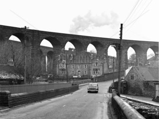 Railway viaduct  Chinley  Derbyshire  December 1967.