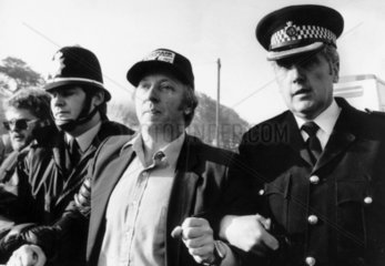 Arthur Scargill being arrested for obstruction  miners’ strike  31 May 1984.