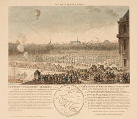 The first ascent in a hydrogen balloon  1 December 1783.