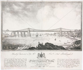 The Menai Bridge  Wales  c 1830.