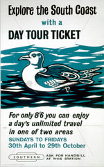 ‘Explore the South Coast with a Day Tour Ticket’ BR (SR) poster  1961.