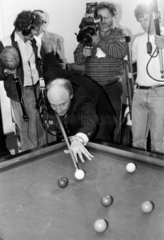Neil Kinnock playing snooker  1980s.
