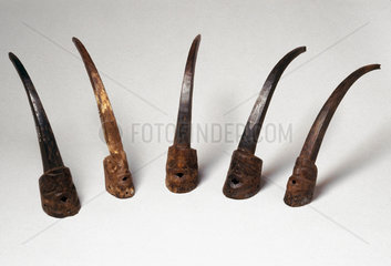 Five carved horn heads  Native American  c 1850-1888.