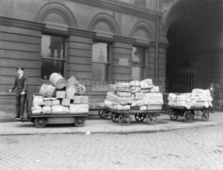 Trolleys at Oldham Road goods depot  Manchester  c 1924.