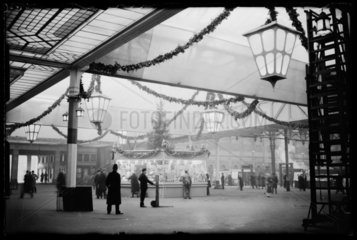 Paddington Station decorated for Christmas  London  1933.