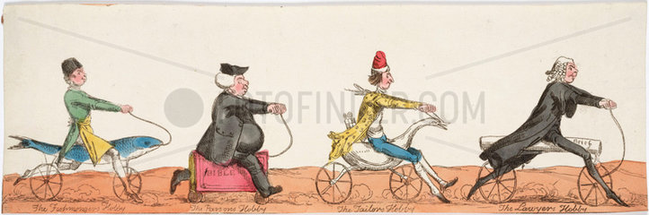 Professional men riding hobby horses  c 1820.