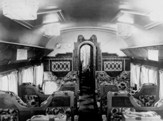 Interior of a passenger aeroplane  showing passenger seats  c 1930s.