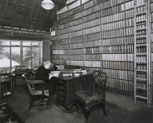 Dr Oswald John Silberrad in his library  Loughton  Essex  1947.